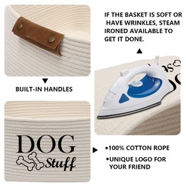 Geyecete Square Dog toy basket storage Cotton Rope Storage Basket Pet/Pet Toy And Accessory Storage Bin Doy Toy Box-Beige