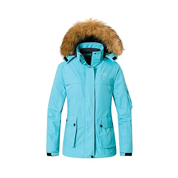 Wantdo Women's Insulated Snowboarding Jacket Windproof Ski Coat with Detachable Hood Light Blue M