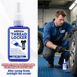 Thread Lock Blue, 50ml Medium Strength Thread Locker, Waterproof Blue Threadlocker, Removable Lock Tight for Nuts and Bolts, Fasteners, Metals, Lock Tight to Prevent Loosening and Corrosion