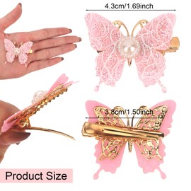 CURASA Butterfly Hair Clips 4PCS Pearl Alligator Hairclips Cute Glitter Moving Butterflies Snap Hair Accessories Metal Colorful Barrettes Hair Bow Pins For Women Girls Wedding Party Gifts Decor