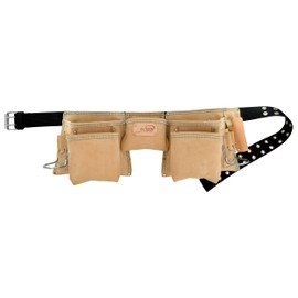 Ox Suede Leather Tool Belt with 3 Pouches and Wide Mouth Pockets - Double-Stitched & Rivet-Reinforced with Adjustable Fit OX-T264312