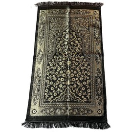 Ramadan Gift Set Prayer Janamaz Seccade Pearl Tasbeeh Prayer Beads and Car Decor Mini Quran 3pcs/Set (Black)