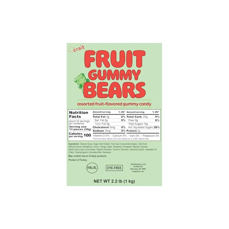Gummy Bears Bulk Bag Dye Free Candy, Halal Gummies Fruit