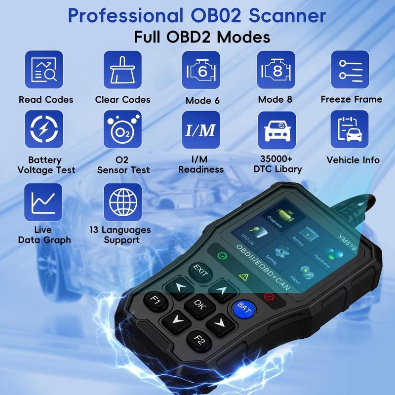 Multifunction OBD2 Scanner Diagnostic Tool, Unique Non-slip Shell Design Code Reader