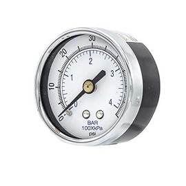 PIC Gauge 102D-204D Dry Filled Utility Center Back Mount Pressure Gauge with Black Steel Case, Chrome Bezel, Plastic Lens, 2" Dial Size, 1/4" Male NPT Connection Size, 0/60 psi Range