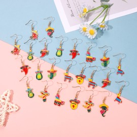 PHALIN 9/12 Pairs Cinco De Mayo Earrings Mexican Fiesta Earrings for Women Colorful Sombrero Chili Pinata Cactus Dangle Earrings Mexican Accessories Jewelry Gifts (12 Pairs)