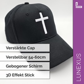 Lunexus Baseball Cap with Cross 3D Puff Stick - Blessed - Unisex Snapback & Trucker Baseball Cap, Metal Buckle Closure, Adjustable 54-60 cm, Curved Peak, Street and Faithwear Statement Hat, black