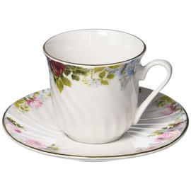 Lynns Philomena Porcelain Tea Cup and Saucer with Gold Trim, Set of 6; Vintage Floral