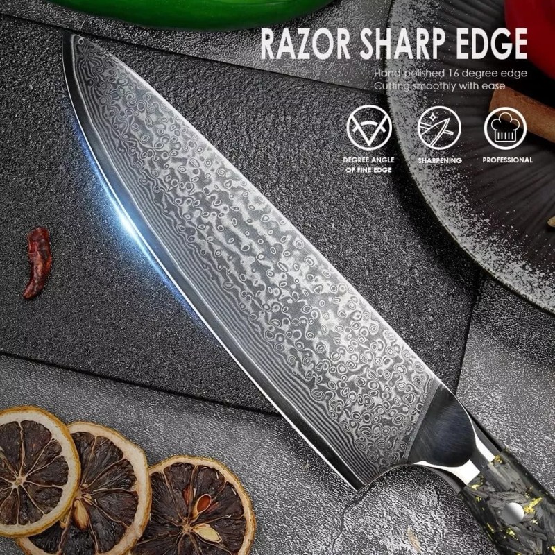 Kuwata 8 Inch Damascus Professional Black Gold Series Chefs Knife