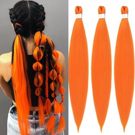 Umylar Orange Braiding Hair Extensions 16 Inch Pre stretched Braiding Hair Hot Water Setting Synthetic Braiding Hair Pre Stretched Crochet Braids Hair(16 Inch,3 Packs,Orange#）