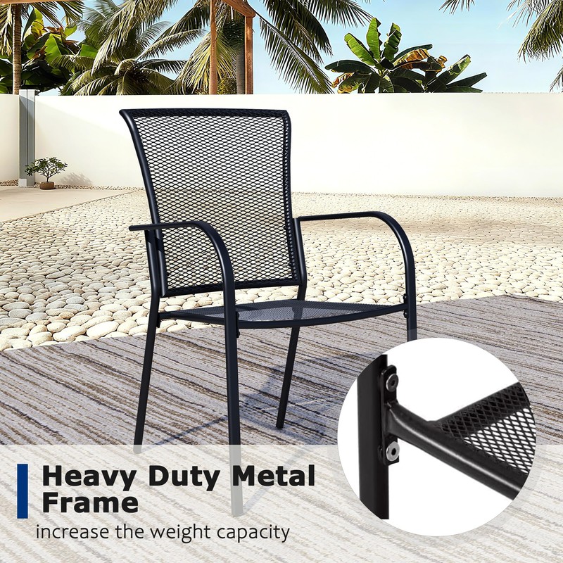 Patio Dining Chairs Set of 2, Black Stackable Outdoor Dining