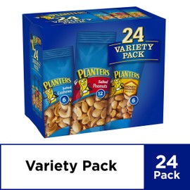 PLANTERS Variety Packs (Salted Cashews, Salted Peanuts & Honey Roasted Peanuts), 24 Packs - Individual Bags of On-the-Go Nut Snacks - No Cholesterol or Trans Fats - Source of Fiber and Healthy Fats