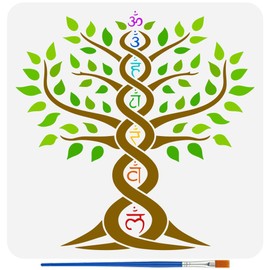 FINGERINSPIRE Tree of Life Stencil with a Paint Brush 11.8x11.8Inch Reusable Chakras Stencil PET Chakras Tree Decoration Template Plant Theme Template for Painting on Wood Wall Floor Furniture