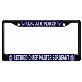 RETIRED CHIEF MASTER SERGEANT AIR FORCE USA MADE BLACK LICENSE PLATE FRAME