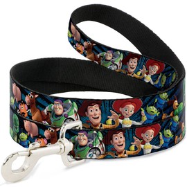Buckle-Down Pet Leash - Toy Story Characters Running Denim Rays - 6 Feet Long - 1/2" Wide