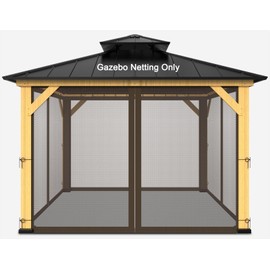 12-ft x 12-ft Gazebo Netting,Gazebo Replacement Mosquito Netting,Universal 4-Panel Mesh Screen Walls with Zippers(Only Netting)-Brown
