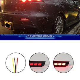 TurningMax 3 in 1 For 2008-2017 Mitsubishi Lancer/Evolution X ，2011 2012 Mitsubishi Outlander Rear Bumper Reflector Brake Lights Sequential Turn Signal Light Smoked Lens