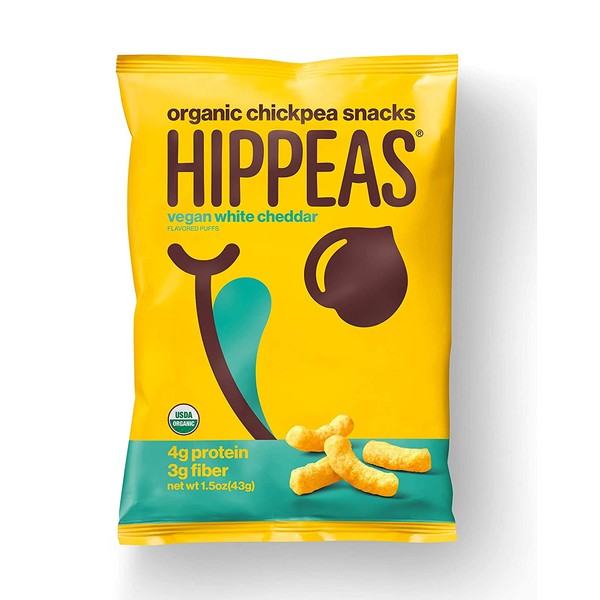 HIPPEAS Organic Chickpea Puffs + Vegan White Cheddar | 1.5 ounce, 12 count | Vegan, Gluten-Free, Crunchy, Protein Snacks
