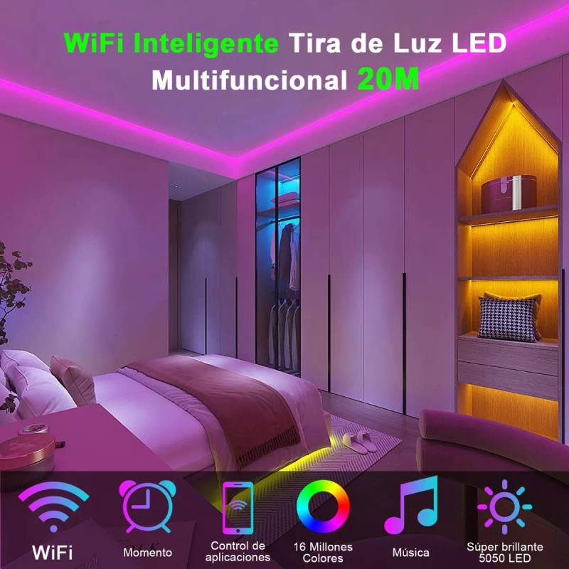 Moñinar Tiras Led Wifi Inteligente Alexa Multicolor Rgb Luces 20m
