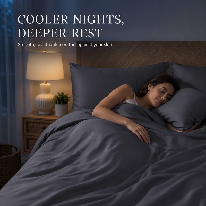 White Bamboo Lyocell Duvet Cover Set, 3-Piece Queen 78.74 x