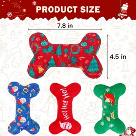 SCENEREAL Christmas Dog Toy Pack 4- Dog Squeaky Plush Toy, Durable Cute Interactive Dog Stuffed Toys with Squeaker, Dog Chew Toys for Small Medium Dogs Puppies Bone Shape