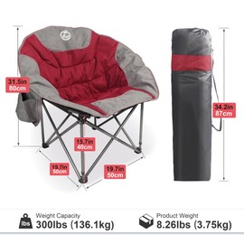 Northroad Folding Camping Moon Chair Outdoor Padded Saucer Round Chair with Cup Holder Cooler Bag Supports up to 300 lbs for Beach Hiking Fishing Picnic Lawn,Red