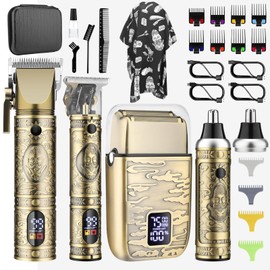 Bomxin Professional Hair Clippers for Men,Cordless Barber Clippers and Trimmers Set,Beard Trimmer for Men，Electric Razor Foil Shavers for Ear, Face, Nose, Barber Kit with LCD Display (Bronze)