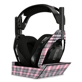MightySkins Glossy Glitter Skin Compatible with Astro A50 Wireless Headphones + Base Station (Gen 4) - Pink Plaid | Protective, Durable High-Gloss Glitter Finish | Easy to Apply | Made in The USA