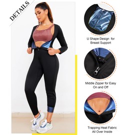 Junlan Sauna Suit for Women Full Body Compression Suit Sweat Jumpsuit Waist Trainer for Working Out(Black,X-Large)