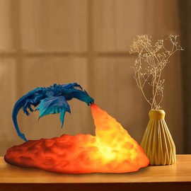 Fire Dragon Lamps, 3D Printed Night Light, LED Moon Light, USB Ice Dragon Desktop Lamp Christmas Dragon Present, Sleep Night Light for Bedroom Office Living Room (G)