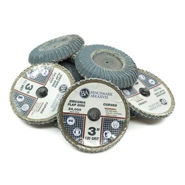 Benchmark Abrasives 3" Quick Change Zirconia Flap Disc Curved Grinding Wheel w/Male R-Type Back Design - Cleaning Finishing Deburring of Irregular Surfaces for Die Grinder & More (10 Pack) 120 Grit