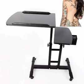 Double Countertops Tattoo Workstation,Portable Mobile Adjustable Height Tattoo Tray Work Station Supply Desk Table with Wheels US Stock