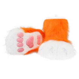 hbbhml Furry Faux Fur Shoes Animal Cat Fox Paw Slippers Fursuit Plush Fuzzy Fluffy Warm Claw Boots Costume Accessories, Orange2