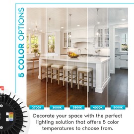 LUXRITE 4 Inch LED Recessed Lighting with Junction Box, 15W, 5 Color Selectable 2700K-5000K, 1100 Lumens, 40° Spotlight, Dimmable Downlight, Wet Rated, IC Rated - Baffle Trim