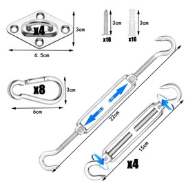 WAIZHIUA 32Pcs M6 Awning Attachment Set, Heavy Duty Sun Shade Sail Fixing Kit Stainless Steel Sun Sail Hardware Kit for Garden Rectangle Square Triangle Awning Canopy Sunscreen