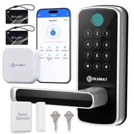 Smart Door Lock with WiFi Gateway, Keyless Entry Door Lock with Handle - Smart Locks for Front Door with Keypad - Fingerprint Door Lock - App Control - Smart Lock with Door Sensor - Auto Lock