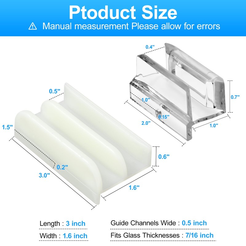 2-Size M6219 Sliding Shower Door Bottom Guide Combo Pack –