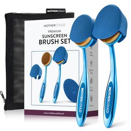Mothercould Premium Sunscreen Brush Set Kids & Baby Sunblock Applicator with Metal Handles, Travel Bag, 2 Brushes, 2 Caps, & Cleaning Mat Mess-Free Su