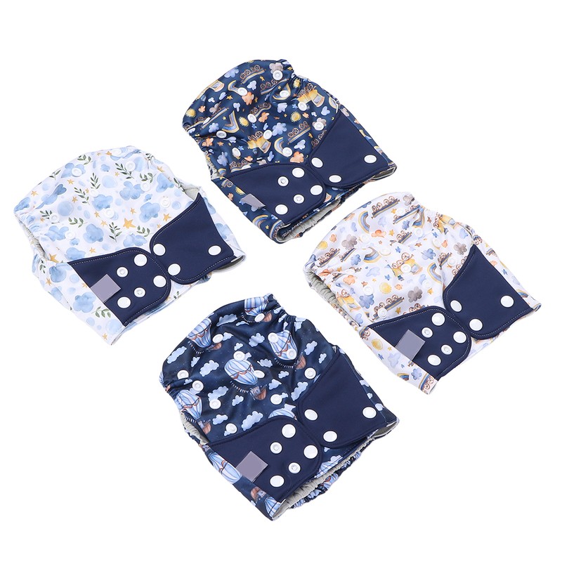 4 Pcs Reusable Cloth Diapers Easy to Set Up Washable