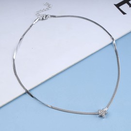 Cimenexe Bohemian Crystal Star Choker Necklace Silver Flat Snake Chain Necklace CZ Star Pendant Necklace Punk Herringbone Chain Necklace Jewellery for Women and Girls Gifts