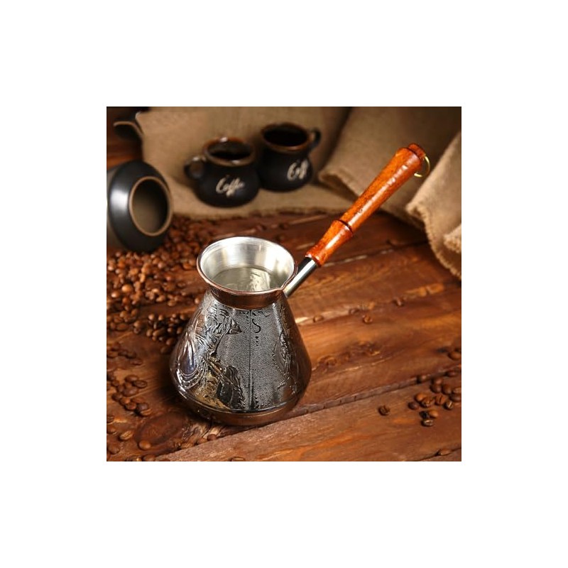 25 Oz Copper Turkish Greek Arabic Engraved Coffee Pot Stovetop