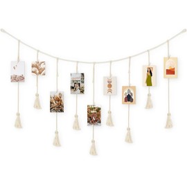 Photo Hanging Rope, Photo Hanging Rope, Photo Wall with Clips, Organiser Photo Collage Wall, Photo Rope with Tassel, for Hanging Photo Postcards, Picture Frames