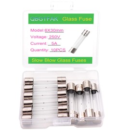 QBGTFAK 10 Pack T5AL250V 6x30 mm 5A 250V Fuses 0.24x1.18 Inch 5A amp 250 V Slow Blow Glass Fuses (5A)