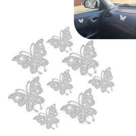 Ferianl 8PCS Butterfly Car Decals, Bling Crystal Rhinestone Butterfly Sticker, Car Window Bumper Hood Stickers, Auto Decor Accessories for Women and Girl (White)