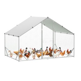 GarveeLife Large Chicken Coop Run, Metal Hen House with Anti-Ultraviolet Waterproof Cover, Spire Roof Walk in Poultry Cage, Outdoor Chicken Pen for Backyard and Farm Use, 9.8' x 6.5' x 6.5'