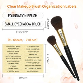 HVSWLY 210 PCS Makeup Brush Label Stickers,Waterproof Brush Name Labels,Self-adhesive Foundation Brushes Labels for Beauty Salon and Personal Use(Clear,10 Sheets)