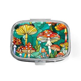 Pill Box, Small Pill Case for Purse & Pocket, Metal Decorative Pill Container, Cute Mini Portable Pill Holder to Hold Supplements, Vitamins, Fish Oil, BPA-Free(Forest Mushroom)