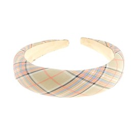 Wide High Sponge Puffy Bump Thick Fashion Formal Plaid Tartan Fabric Boho Vintage Headband Alice Band Women Hair Accessory Hairband Christmas Birthday Wedding Guest Bridesmaid Prom Holiday (Beige)