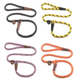 Dog Training Handcrafted Durable Rope Slip Leads Leather Slide 6 Ft Choose Color (Set of All 4)