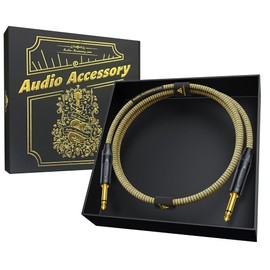 AA AUDIO ACCESSORY Gold Series Guitar Cable 3.3 ft (Gold-Plated Neutrik Connectors) 16 AWG & Conductive PVC, Kevlar Reinforced Braided 1/4 Instrument Cord for Electric Guitar Amp Bass, 100% Shielded